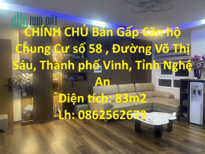 CHÍNH CHỦ Bán Gấp Căn hộ Chung Cư Kim Trường Thi, Tại Đường Võ Thị Sáu, Thành phố Vinh, Nghệ An