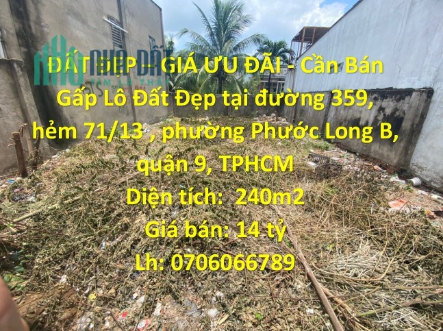 ĐẤT ĐẸP – GIÁ ƯU ĐÃI - Cần Bán Gấp Lô Đất Đẹp tại quận 9, TPHCM