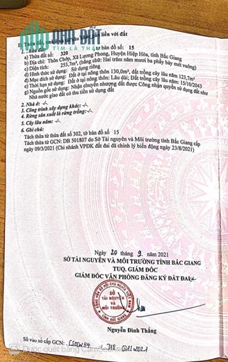Chính chủ cần bán nhanh lô đất 2 mặt tiền thuộc Thôn Chớp – Xã Lương Phong – Huyện Hiệp Hoà – Bắc