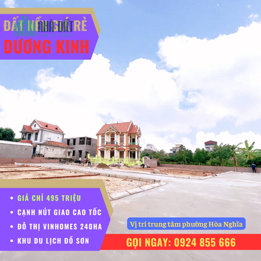 Cần thu lại vốn bán nhanh lô đất giá rẻ gần Vinhomes Dương Kinh giá chưa đến 500 triệu/ lô