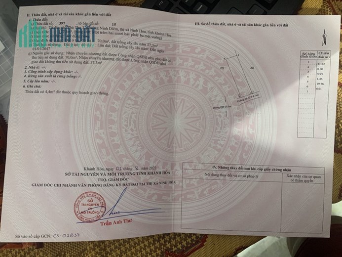 CC cần bán nhanh đất khu bàn cờ Phú Thọ 3, Ninh Diêm