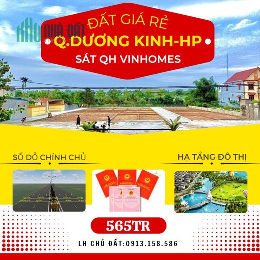 Bán lô góc 2 mặt thoáng nằm sát khu đô thị Vinhomes Dương Kinh, giá hơn 500tr
