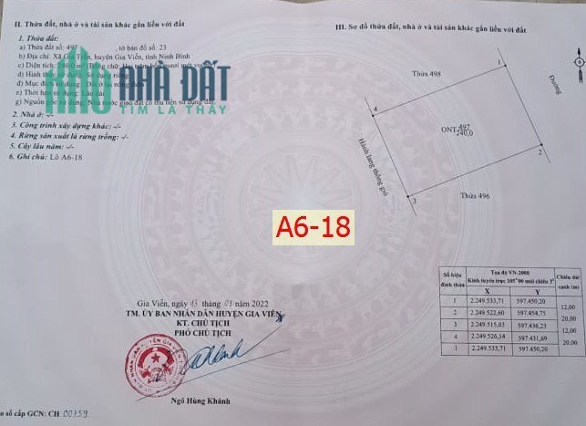 Bán 3 Lô Đất: 2 Lô Đất Mặt Tiền sau chợ Gián- Gia Trấn- Gia Viễn – Ninh Bình