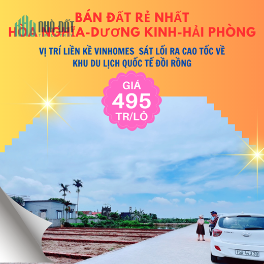 Bán gấp lô đất giá 495 triệu trung tâm phường Hòa Nghĩa, vị trí Vinhomes mới của tp Hải Phòng