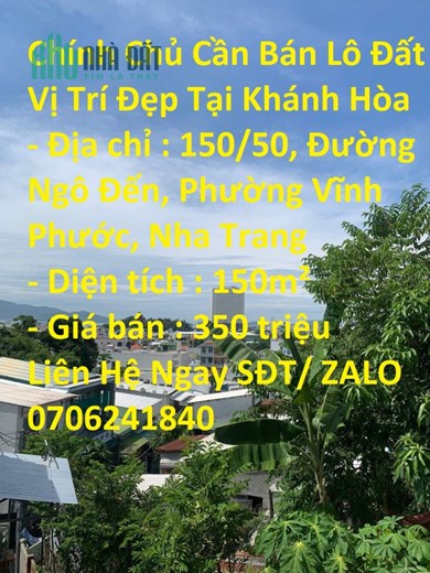 Chính Chủ Cần Bán Lô Đất  Phường Vĩnh Phước, Nha Trang