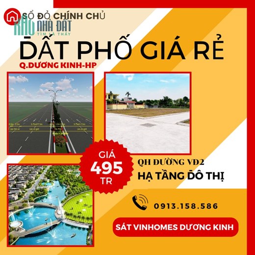 BÁN LÔ ĐẤT ĐẸP GIÁ RẺ NHẤT QUẬN DƯƠNG KINH. GIÁ CHỈ 495TR.