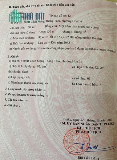 CHÍNH CHỦ Cần Bán Lô Đất Vị Trí Đắc Địa Tại Mặt Tiền Đường Cách Mạng, Phường Hoa Lư, Tp Pleiku