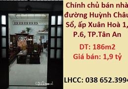 ✔️Chính chủ bán nhà đường Huỳnh Châu Sổ, ấp Xuân Hoà 1, P.6, TP.Tân An, 1,9 tỷ; 0386523994