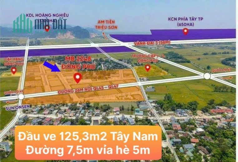 CHÍNH CHỦ BÁN  MẢNH ĐẤT PHÂN LÔ, LÔ GÓC 125M2, ĐƯỜNG 7,5 M,VỈA HÈ 4M TẠI ĐÔNG SƠN- THANH HÓA