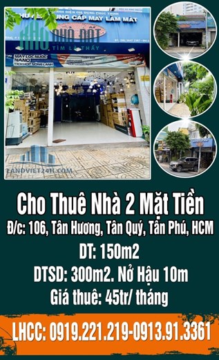 Cho Thuê Nhà 2 Mặt Tiền, Mặt Tiền Tân Hương ( 5,3m X 23m, Nở Hậu 10m ), Mặt Tiền Hẻm 7m