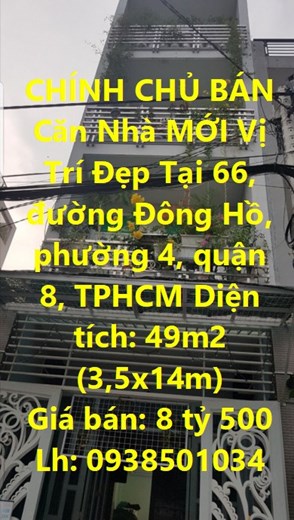 CHÍNH CHỦ BÁN Căn Nhà MỚI Vị Trí Đẹp Tại quận 8, TPHCM