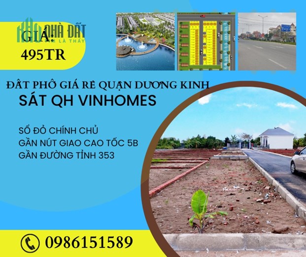 BÁN LÔ ĐẤT GIÁ 495TR GẦN ĐƯỜNG TỈNH 402 DƯƠNG KINH HP