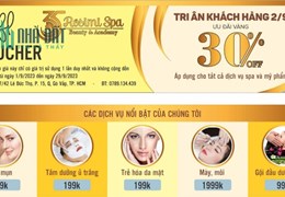 TRI ÂN KHÁCH HÀNG 2/9 - ƯU ĐÃI VÀNG TỚI 30% áp dụng cho tất cả dịch vụ SPA và MỸ PHẨM