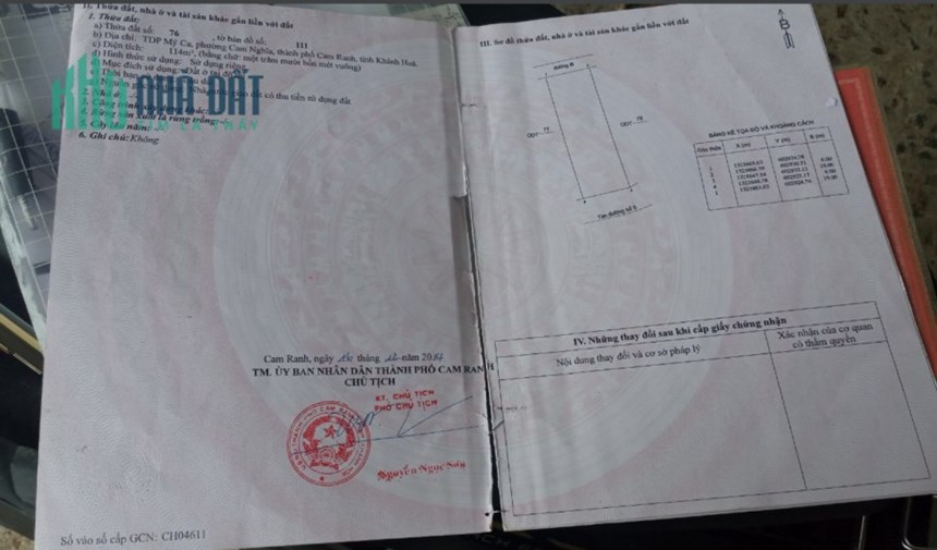 %% CHÍNH CHỦ CẦN BÁN LÔ ĐẤT Ở TDP MỸ CU – PHƯỜNG  CAM NGĨA – TP.CAM RANH – TỈNH KHÁNH HÒA.