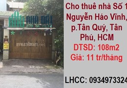 CHÍNH CHỦ CHO THUÊ NHÀ SỐ 1 NGUYỄN HÁO VĨNH - PHƯỜNG TÂN QUÝ - TÂN PHÚ - TP HỒ CHÍ MINH