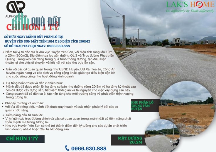 Đất Phân Lô Huyện Yên Sơn: Đối Diện Công Viên 200m2 MT 10m chỉ hơn 1 tỷ, Sở Hữu Ngay
