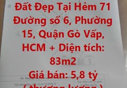 CHÍNH CHỦ Bán Lô Đất Đẹp Tại Hẻm 71 Đường số 6, Phường 15, Quận Gò Vấp, HCM