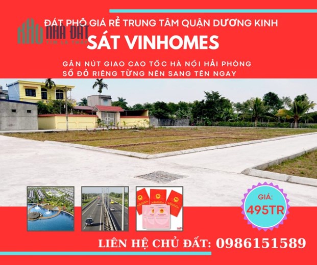 Bán đất sổ đỏ giá 495tr trung tâm quận Dương Kinh HP