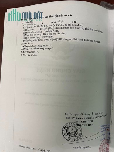 Chính Chủ Cần Cho Thuê Đất CLN HĐ thuê: 3-5 năm  Huyện Củ Chi , TP. Hồ Chí Minh