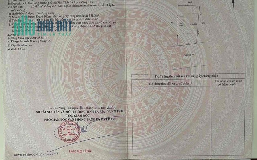 CHÍNH CHỦ BÁN ĐẤT SỔ HỒNG RIÊNG MT TỈNH LỘ 52 TRUNG TÂM BR-VT