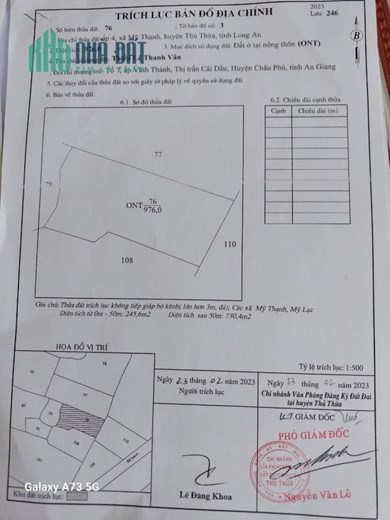 Bán 1.000m2 thổ cư tại ấp 4, xã Mỹ Thạnh, Thủ Thừa, Long An. SHR 2,6 tỷ. Lh:0988982408