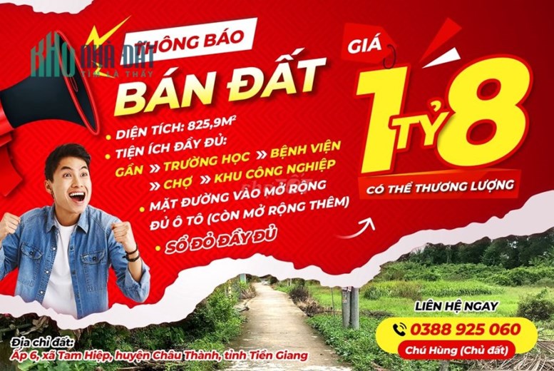CHÍNH CHỦ BÁN ĐẤT SỔ HỒNG RIÊNG MT TRUNG TÂM CHÂU THÀNH-TIỀN GIANG