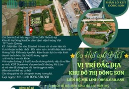 Chỉ 2xtr/m2 sở hữu ngay 220 m2 đất Phân lô tại 
Khu đô thị Đông Sơn Đối diện bệnh viện Hoàng Việt