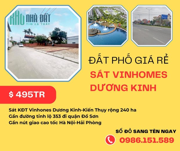 BÁN LÔ ĐẤT SỔ ĐỎ NẰM TRÊN TRỤC CHÍNH KHU DÂN CƯ SÁT KĐT VINHOMES DƯƠNG KINH