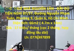 CHO THUÊ NHÀ NGUYÊN CĂN - ĐẦY ĐỦ TIỆN NGHI- Ngay Trung Tâm Quận 6 - TP Hồ Chí Minh
