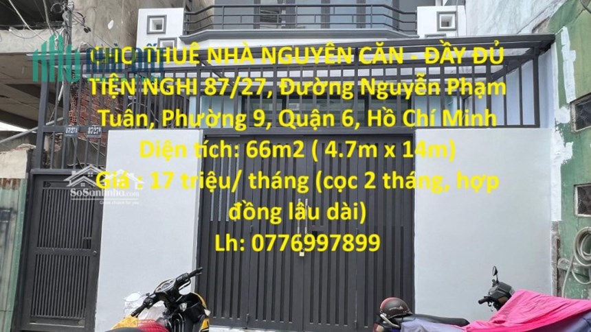 CHO THUÊ NHÀ NGUYÊN CĂN - ĐẦY ĐỦ TIỆN NGHI- Ngay Trung Tâm Quận 6 - TP Hồ Chí Minh
