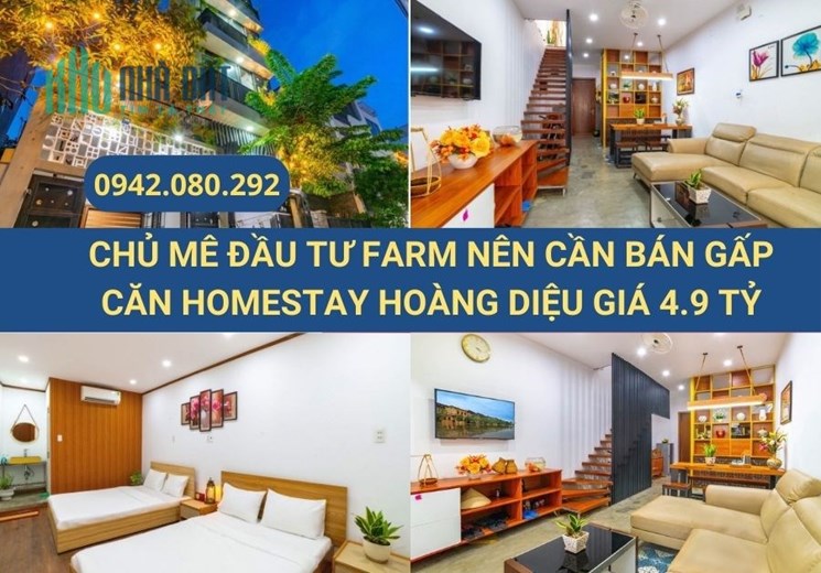 Chủ cần tiền đầu tư farm nên cần bán gấp căn Homestay Hoàng Diệu. Gía 4 TỶ 9, dòng tiền mỗi tháng