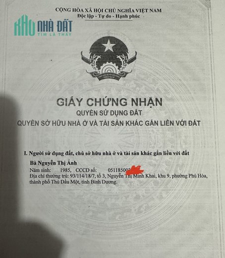 CHÍNH CHỦ CẦN BÁN CĂN NHÀ TP THỦ DẦU MỘT - BÌNH DƯƠNG_ LIÊN HỆ :   0986270780