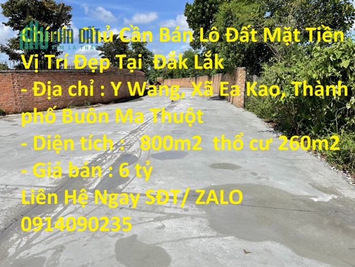 Chính Chủ Cần Bán Lô Đất Mặt Tiền Xã Ea Kao, Thành phố Buôn Ma Thuột