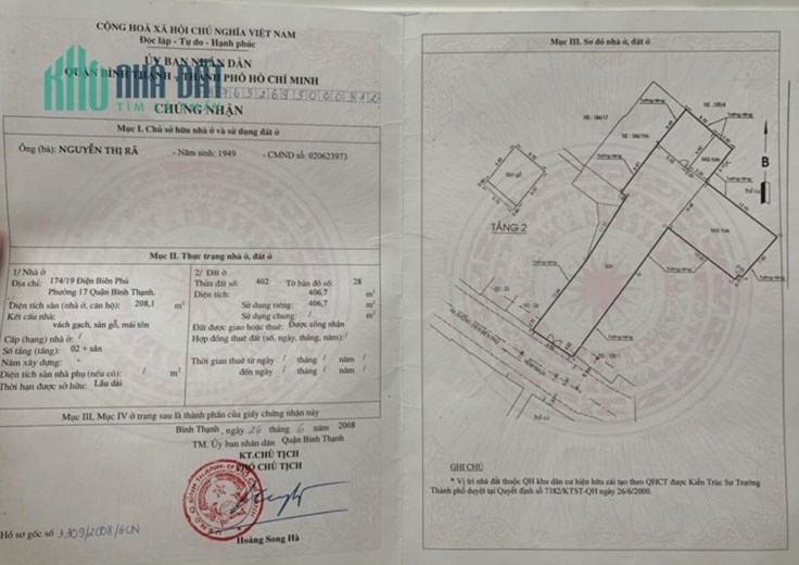 CHÍNH CHỦ Cần Bán Lô Đất Tặng Căn Nhà Hẻm Xe Hơi 174 Điện Biên Phủ, Bình Thạnh, Hồ Chí Minh