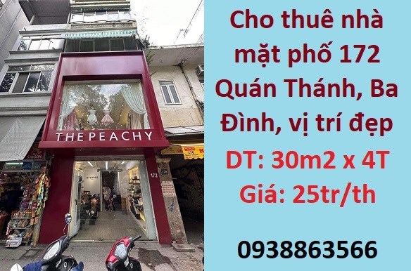 ✔️Cho thuê nhà mặt phố 172 Quán Thánh vị trí đẹp, 25tr/th; 0938863566