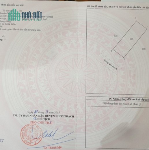 CHÍNH CHỦ CẦN BÁN LÔ ĐẤT CÓ VỊ TRÍ ĐẸP Ở KHU TÁI ĐỊNH CƯ ĐẠI PHƯỚC – NHƠN TRẠCH – ĐỒNG NAI.