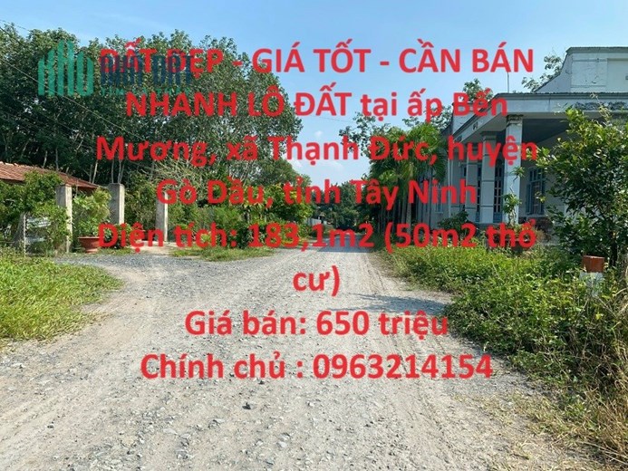 ĐẤT ĐẸP - GIÁ TỐT - CẦN BÁN NHANH LÔ ĐẤT tại Huyện Gò Dầu, Tỉnh Tây Ninh