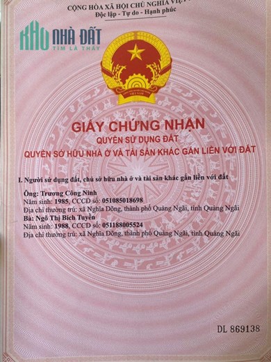 CHÍNH CHỦ CẦN BÁN LÔ ĐẤT Ở THỊ TRẤN CHỢ CHÙA – HUYỆN NGĨA HÀNH  - TỈNH QUẢNG NGÃI.