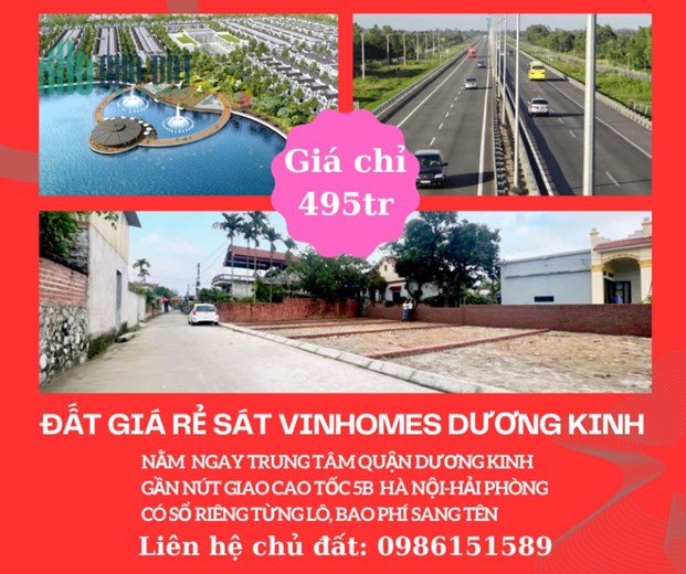 Chỉ 495tr có ngay lô đất mặt phố gần khu đô thị Vinhomes Dương Kinh