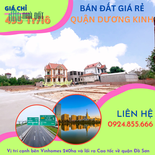 Cần bán gấp lô đất 495tr cạnh Vinhomes Dương Kinh trung tâm phường Hòa Nghĩa.