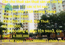 Cần cho thuê sàn thuê sàn và căn hộ kinh doanh tại các vị trí  tại Thành phố Vinh, tỉnh Nghệ An