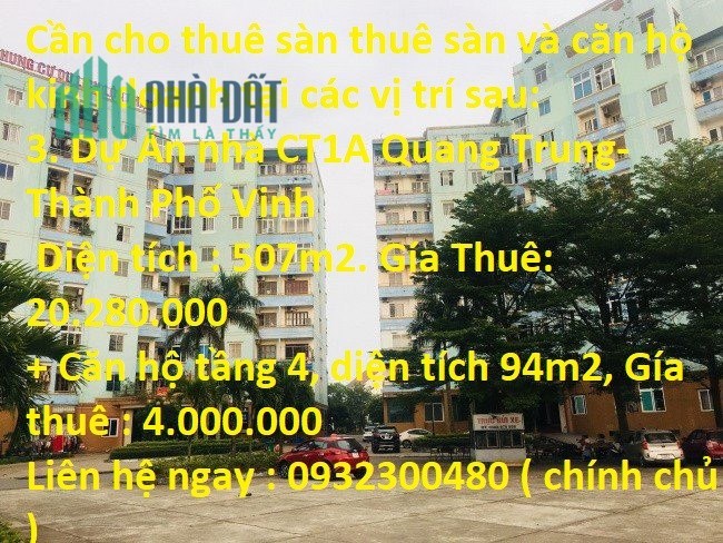 Cần cho thuê sàn thuê sàn và căn hộ kinh doanh tại các vị trí  tại Thành phố Vinh, tỉnh Nghệ An