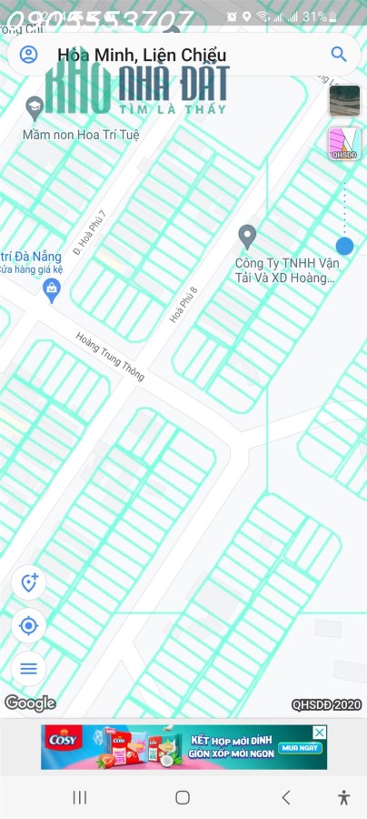 HÀNG NGON 3,25 tỷ !!Bán gấp lô đất 5x20m đường 7.5m, lề 4m trục Tây Bắc HOÀNG THỊ LOAN, Hòa Minh,