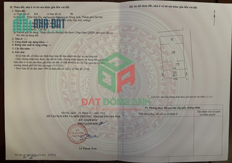 ✅ Bán đất Sơn Du Nguyên Khê - 60.7m 3 mặt tiền - Đường thông Ô tô