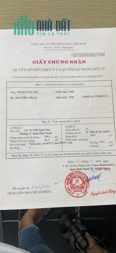 BÁN CĂN NHÀ 1 TRỆT 2 LẦU 1ST - 742 Xô Viết Nghệ Tĩnh, Phường 25, Bình Thạnh