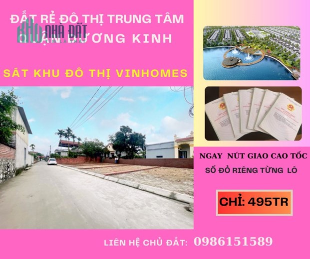 Bán lô đất đẹp quận Dương Kinh sát QH Vinhomes, giá chỉ 495tr