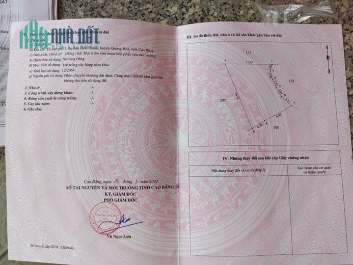 Chính chủ cần bán Nhanh 2 Lô Đất Thuộc Tổ Dân Phố 3 – Thị Trấn Hoà Thuận – Huyện Quảng Hoà – Tỉnh