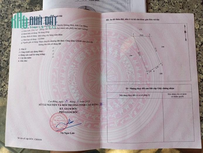 Chính chủ cần bán Nhanh 2 Lô Đất Thuộc Tổ Dân Phố 3 – Thị Trấn Hoà Thuận – Huyện Quảng Hoà – Tỉnh
