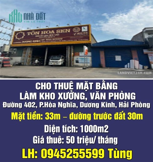 CHO THUÊ MẶT BẰNG LÀM KHO XƯỞNG, VĂN PHÒNG, GẦN GÓC NGÃ TƯ ĐƯỜNG 353, 362 (402 cũ)