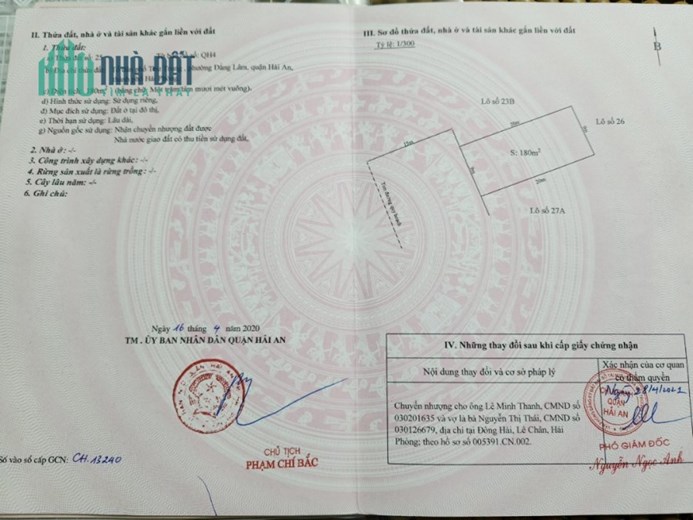 Bán đất Biệt Thự đường 30m Thư Trung - Văn Cao, diện tích 180m GIÁ 57 triệu/m